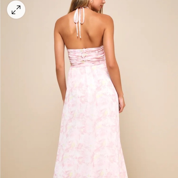 LULU’s Effortlessly Abloom Light Pink Floral Ruched Halter Maxi Dress - Picture 3 of 6